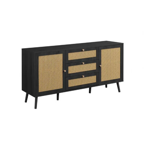 Croxley Rattan 2 Door 3 Drawer Sideboard Black