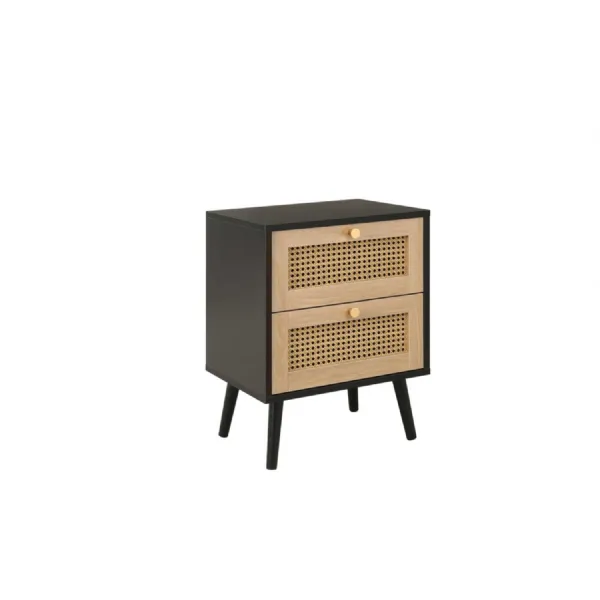 Croxley 2 Drawer Rattan Bedside Black