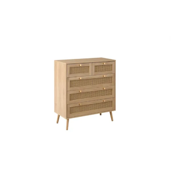 Croxley 5 Drawer Rattan Chest Oak