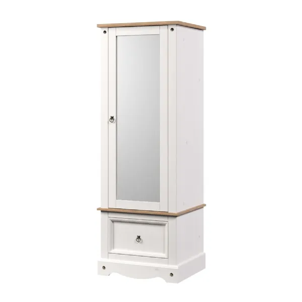 White Armoire With Mirrored Door Antique Wax Oak Top