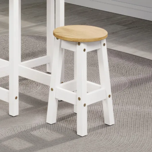 White Wax Timber Low Round Breakfast Stool Oak Seat