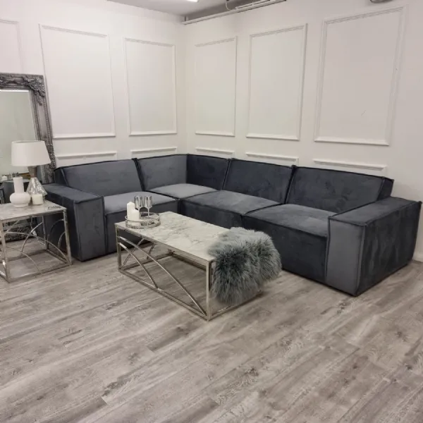 Modern Grey Fabric Upholstered 4 Seater Corner Sofa with Deep Seating