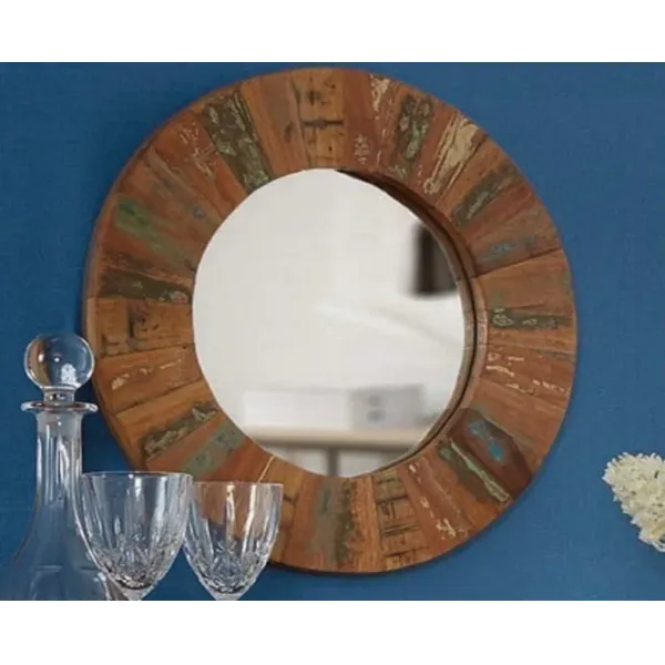 Reclaimed Wood Large Round Wall Mirror