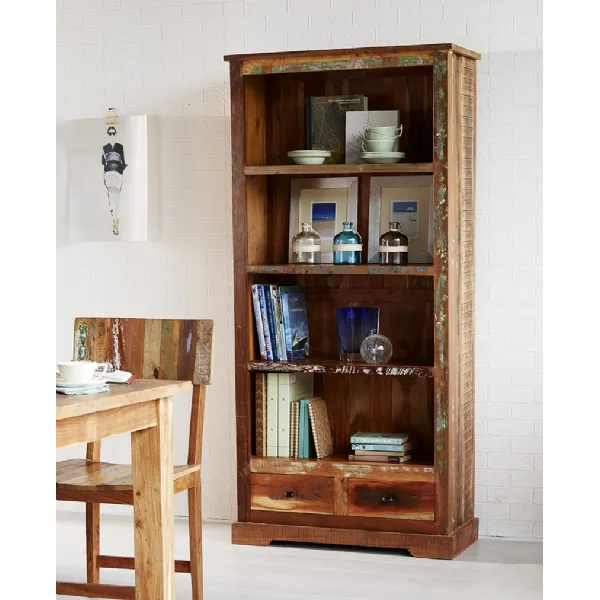 Reclaimed Wood 2 Drawer Large Open Bookcase