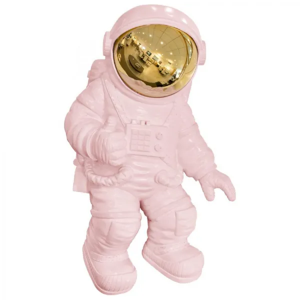 Pink Astronaut Thumbs Up Wall Mounted Figurine Gold Visor