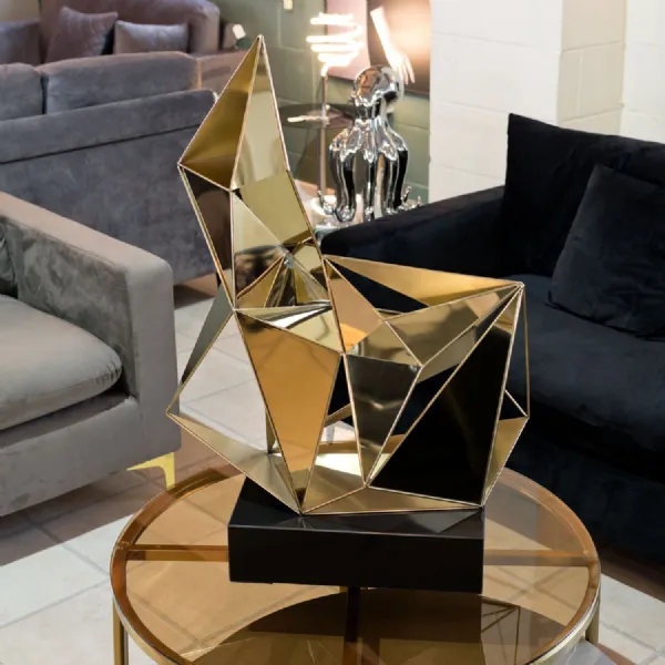 Gold Metal Polygon Sculpture Black Metal Base