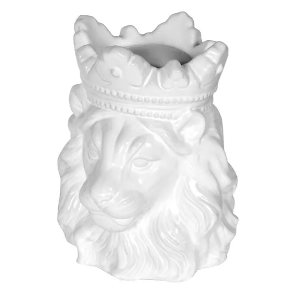 Small Matt White Lion Head with Crown