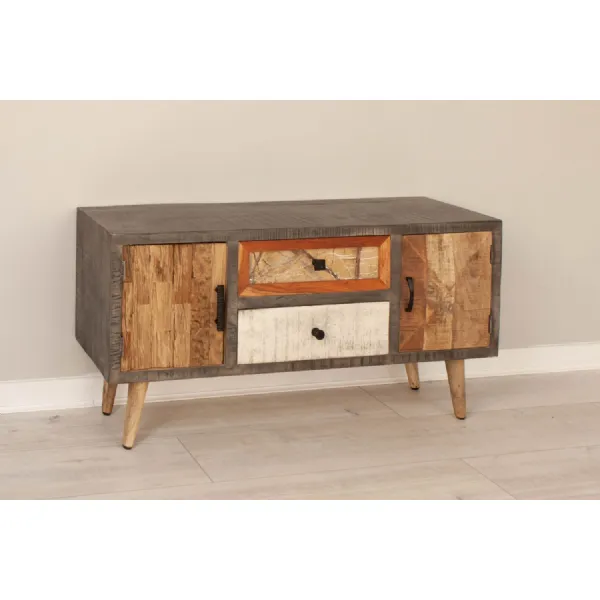 Natural Distressed Mixed Wooden 2 Door 2 Drawer Sideboard