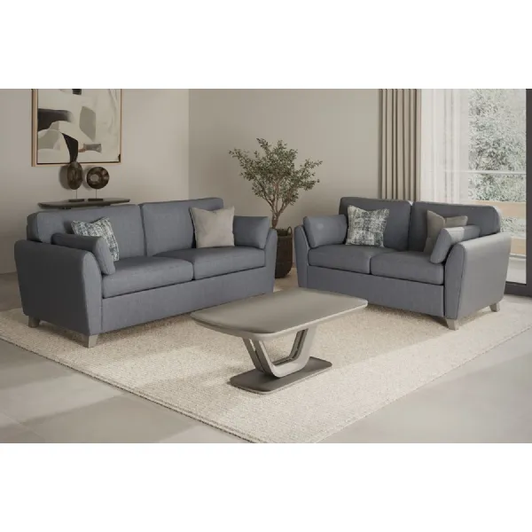 Blue Fabric 3 Seater Standard Back Sofa with Scatter Cushions