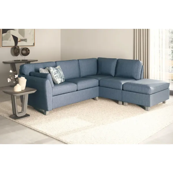 Blue Fabric RHF L Shaped Corner Group Sofa