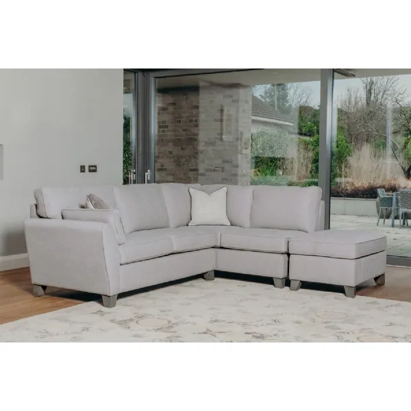 Light Grey Fabric Upholstered Right Hand Facing Corner Sofa