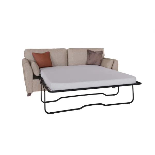 Biscuit Fabric 3 Seater Compact Sofa Bed Limed Oak Legs