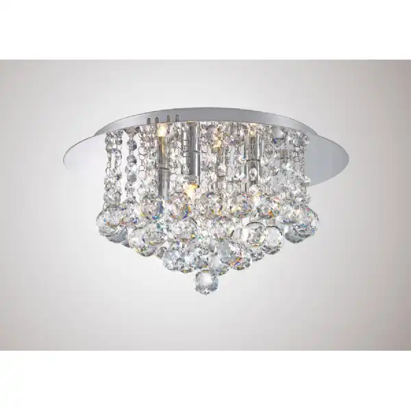 Dahlia Flush Ceiling, 350mm Round, 4 Light G9 Polished Chrome Crystal