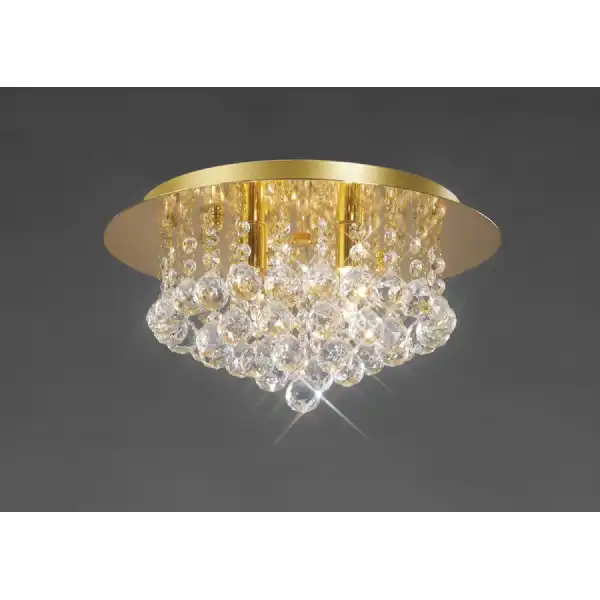 Dahlia Flush Ceiling, 350mm Round, 4 Light G9 Crystal French Gold