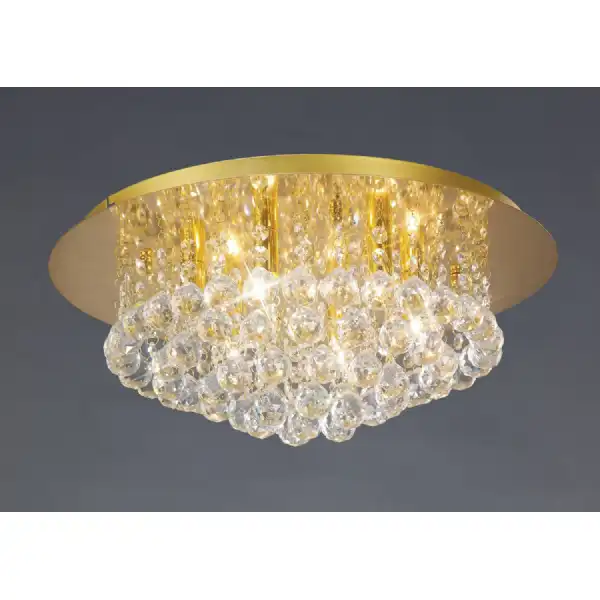 Dahlia Flush Ceiling, 450mm Round, 6 Light G9 Crystal French Gold