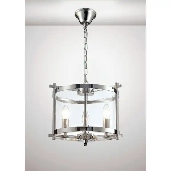 Nolan Single Small Pendant 3 Light E14 Polished Chrome Clear Glass