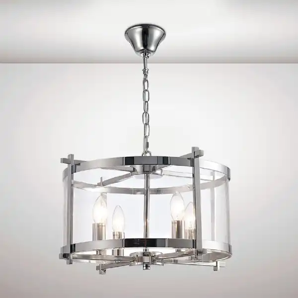 Nolan Single Medium Pendant 4 Light E14 Polished Chrome Clear Glass
