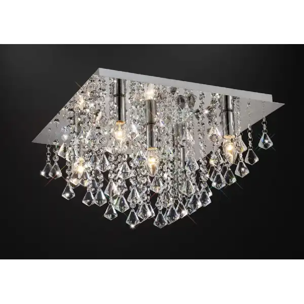 Acton Flush Ceiling 5 Light E14, 460mm Square, Polished Chrome Prism Crystal