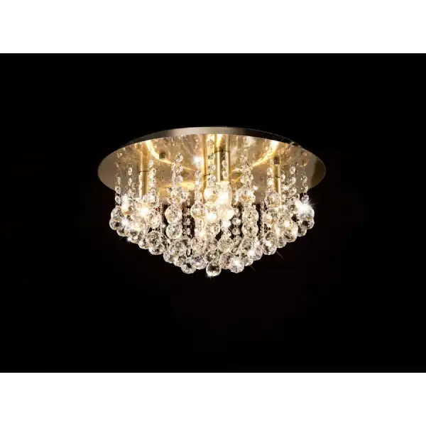Acton Flush Ceiling 5 Light E14, 460mm Round, Antique Brass Sphere Crystal