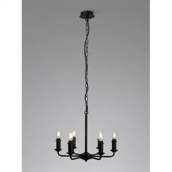 Banyan 6 Light Multi Arm Pendant Semi Flush Without Shade, c w 1.5m Chain, E14 Matt Black