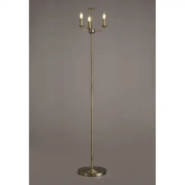 Banyan 3 Light Switched Floor Lamp Without Shade, E14 Antique Brass