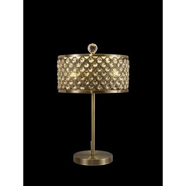 Sasha 2 Light E14, Table Lamp, Antique Brass With Crystal Glass And Opal Glass Diffuser