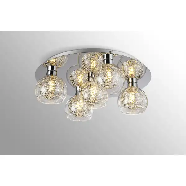 Talia Flush Ceiling Round, 5 Light G9, Polished Chrome Silver Clear Glass