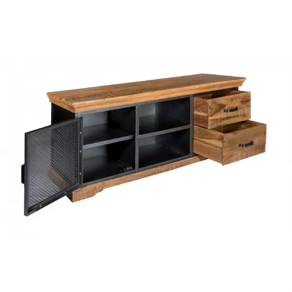 Distressed Wood 1 Door 2 Drawer TV Media Cabinet