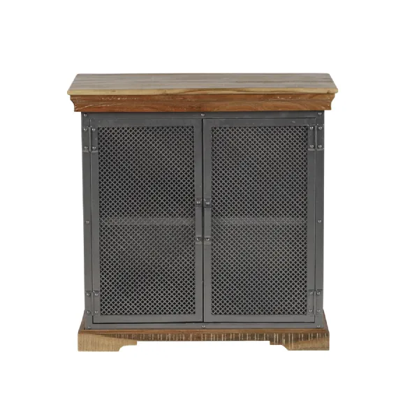 Distressed Wood Industrial Reclaimed Metal Small Sideboard