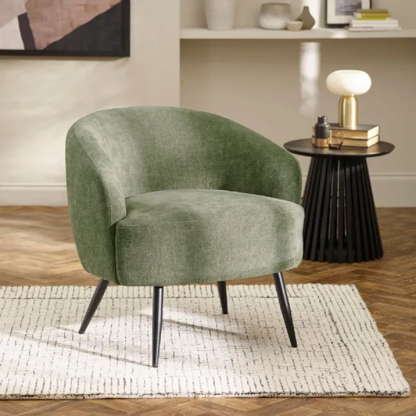Dahlia Olive Green Linen Upholstered Accent Chair With Black Metal Legs