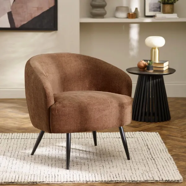 Dahlia Rust Brown Linen Upholstered Accent Chair With Black Metal Legs