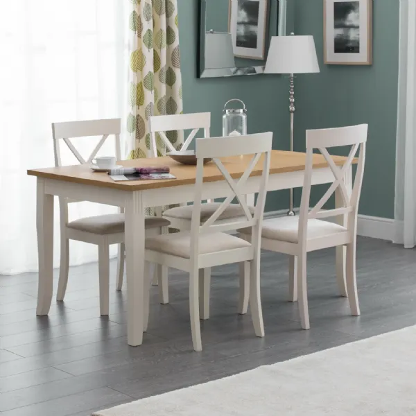 Ivory Painted Rectangular 4 Seater Dining Table with Oiled Oak Top
