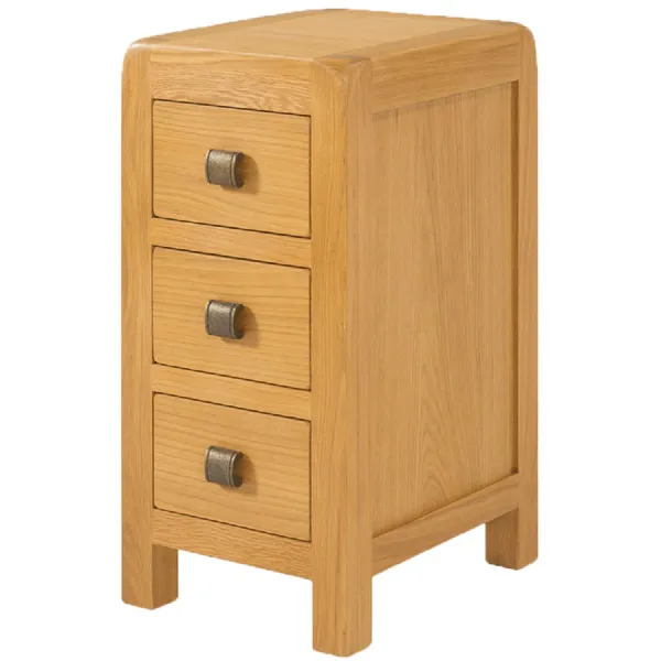 White Oak Lacquered 3 Drawer Compact Bedside Table