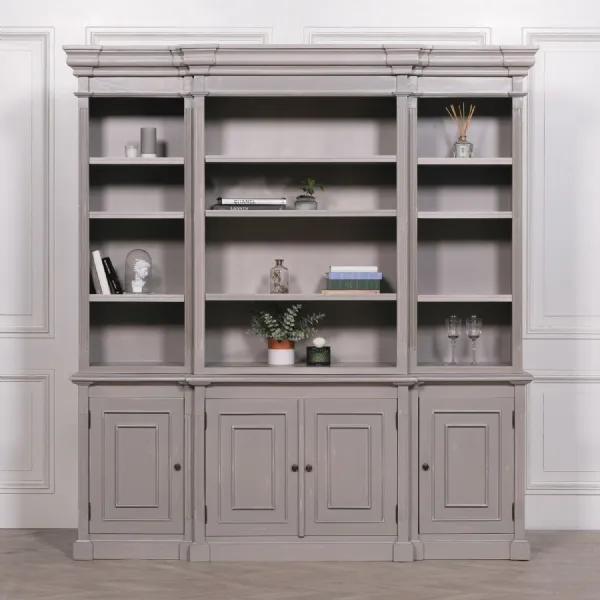 Distressed Mahogany Large Bookcase Display Cabinet