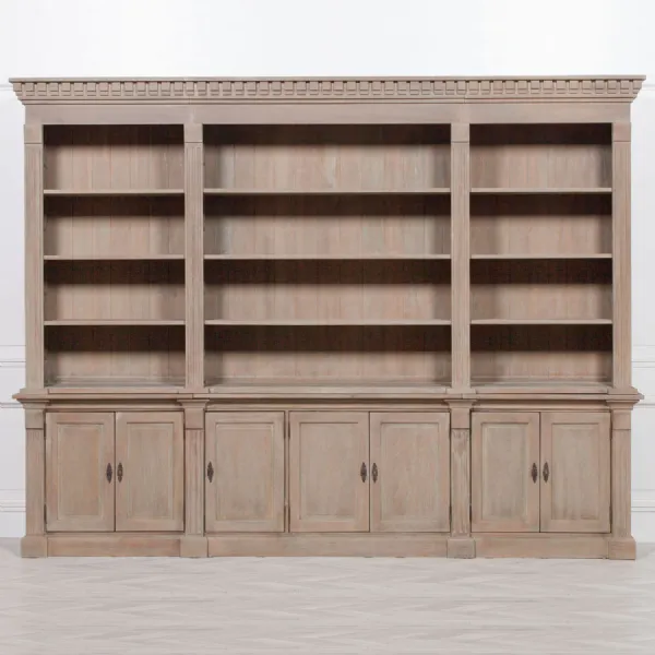 Rustic White Washed Extra Large Triple Bookcase