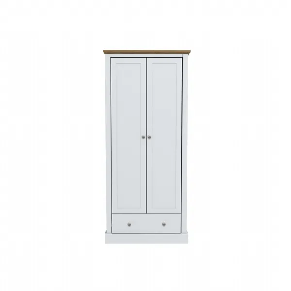 White 2 Door Wardrobe with Oak Effect Finish and Drawer