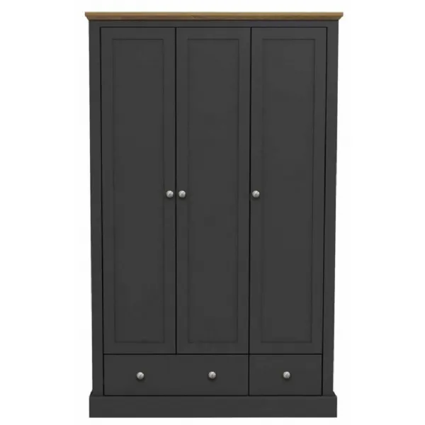 Charcoal Black 3 Door 2 Drawer Triple Wardrobe with Oak Top