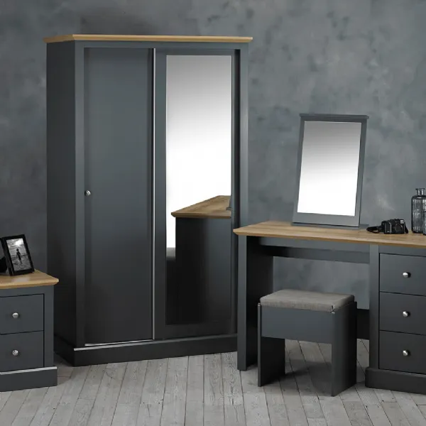 Charcoal Oak 2 Door Double Sliding Wardrobe with Shelves