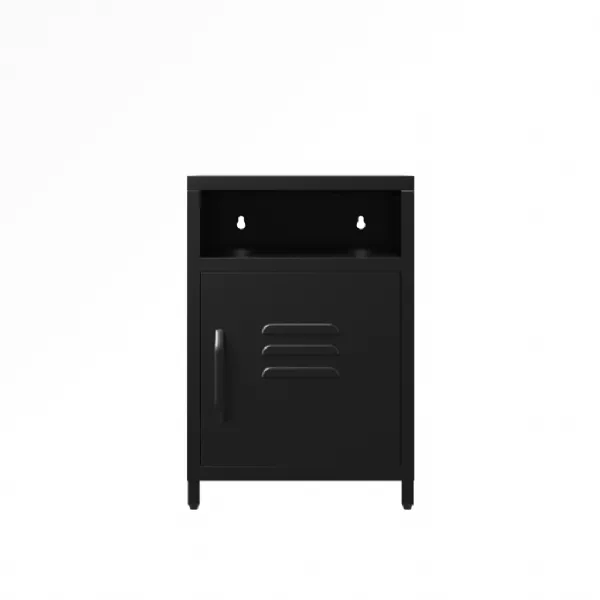 Black Steel 1 Door Locker Style Bedside Cabinet