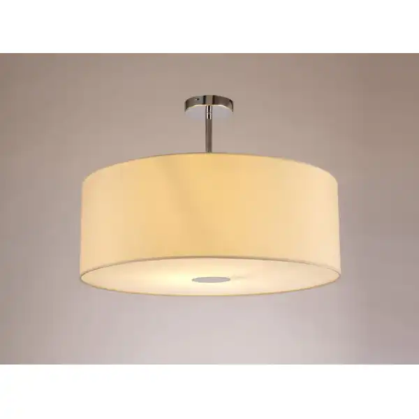 Baymont Polished Chrome 1 Light E27 Semi Flush c w 600mm Faux Silk Shade, Ivory Pearl White Laminate c w 600mm Frosted PC Acrylic Diffuser