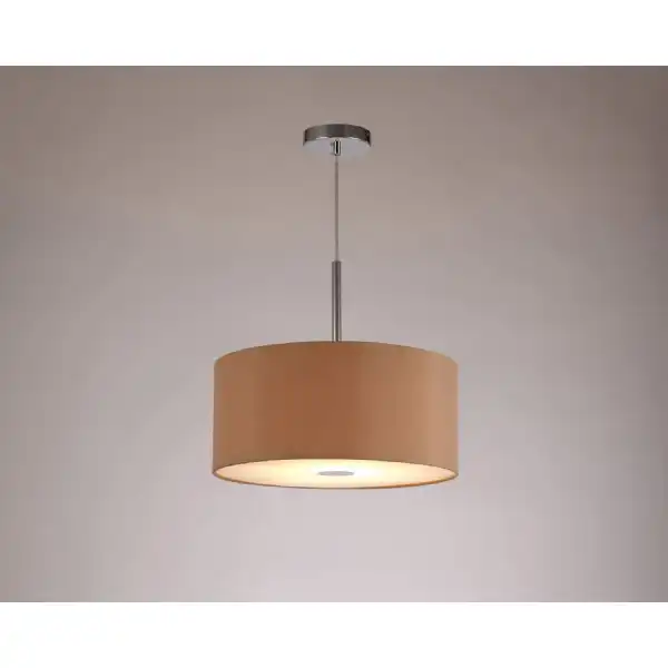 Baymont Polished Chrome 1 Light E27 3m Single Pendant c w 400mm Dual Faux Silk Shade, Antique Gold Ruby c w 400mm Frosted PC Acrylic Diffuser