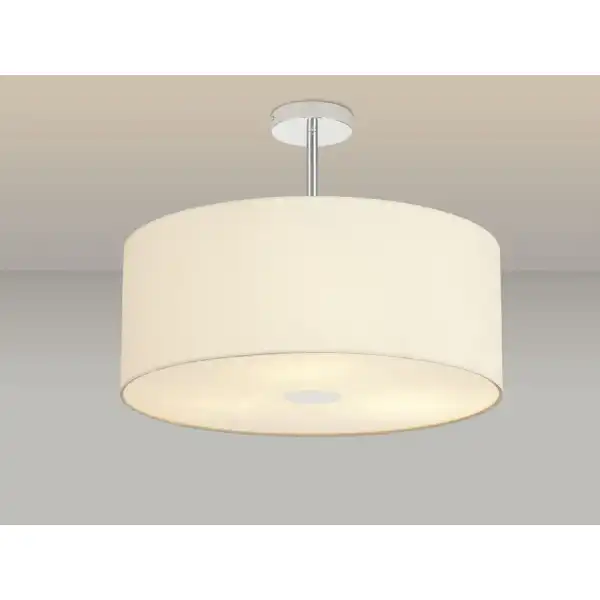 Baymont Polished Chrome 3 Light E27 Semi Flush c w 500 Faux Silk Fabric Shade Ivory Pearl White Laminate And 500mm Frosted PC Acrylic Diffuser