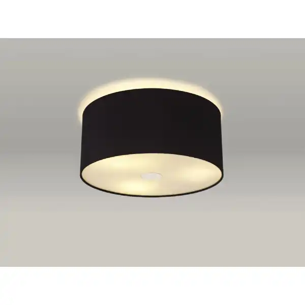 Baymont Polished Chrome 3 Light E27 Drop Flush Ceiling c w 400 Dual Faux Silk Fabric Shade, Black Green Olive And 400mm Frosted PC Acrylic Diffuser