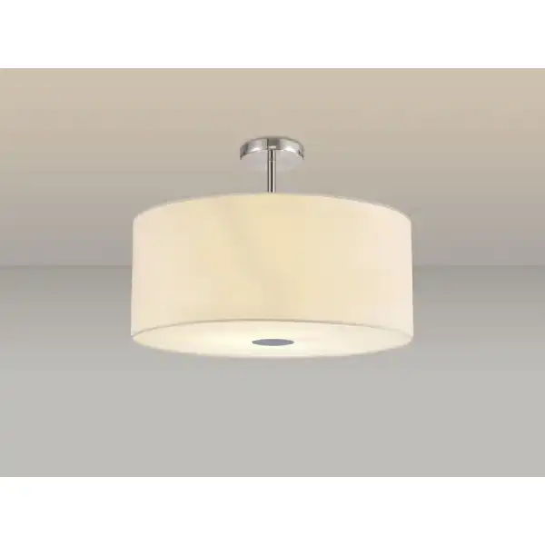 Baymont Polished Chrome 5 Light E27 Drop Flush Ceiling Fixture c w 600 Faux Silk Shade, Ivory Pearl White Laminate And 600mm Frosted PC Acrylic Diffuser