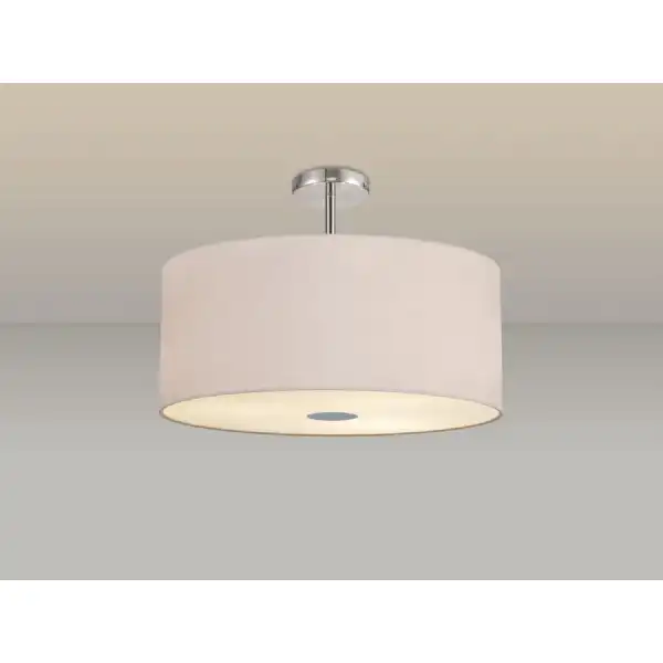 Baymont Polished Chrome 5 Light E27 Drop Flush Ceiling Fixture c w 600 Dual Faux Silk Fabric Shade Nude Beige Moonlight And Frosted PC Acrylic Diffuser