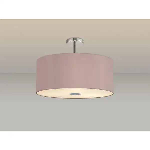 Baymont Polished Chrome 5 Light E27 Drop Flush Ceiling Fixture c w 600 Dual Faux Silk Fabric Shade, Taupe Halo Gold And Frosted PC Acrylic Diffuser