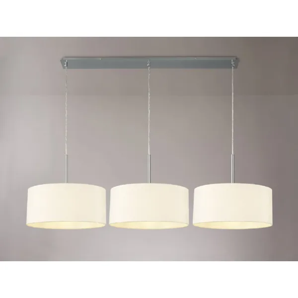 Chrome 3 Light E27 3m Linear Pendant Ivory Pearl White Shade