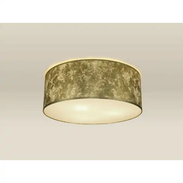 Baymont White 3 Light E27 Universal Flush Ceiling Fixture c w 600 Gold Leaf With White Lining Shade And 600mm Frosted Acrylic Diffuser