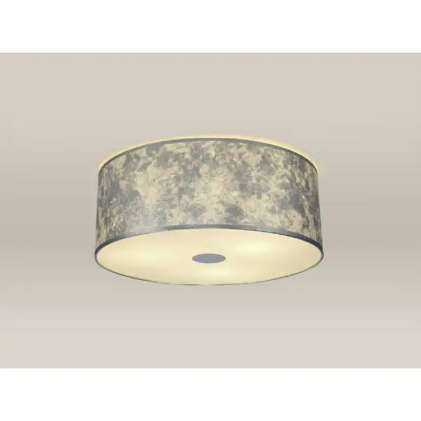 Baymont White 3 Light E27 Universal Flush Ceiling Fixture c w 600 Silver Leaf With White Lining Shade And 600mm Frosted Acrylic Diffuser