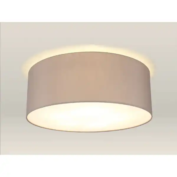 Baymont White 5 Light E27 Universal Flush Ceiling Fixture c w 600 Faux Silk Fabric Shade, Grey White Laminate And 600mm Frosted Acrylic Diffuser
